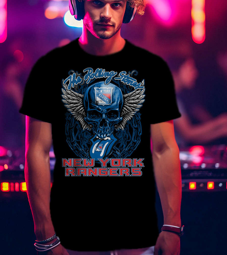 The Rolling Stones Skull With Wings And Tongue Featuring New York Rangers T-Shirt