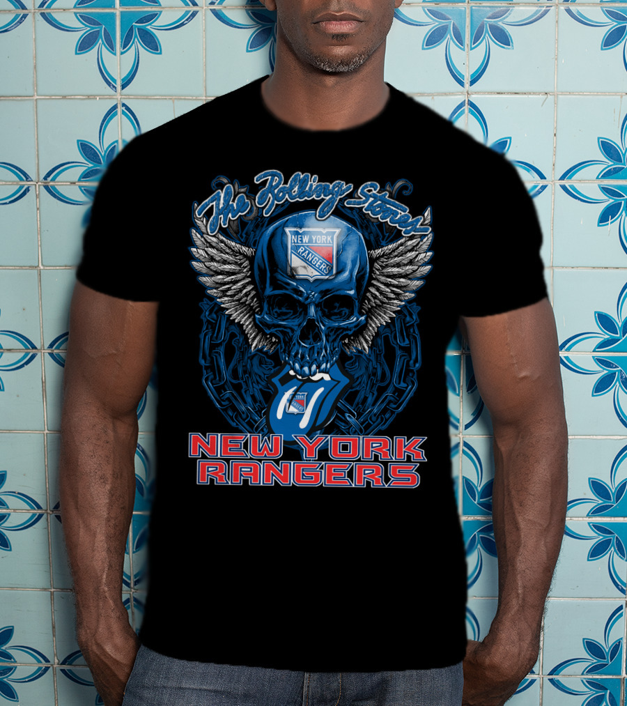 The Rolling Stones Skull With Wings And Tongue Featuring New York Rangers T-Shirt