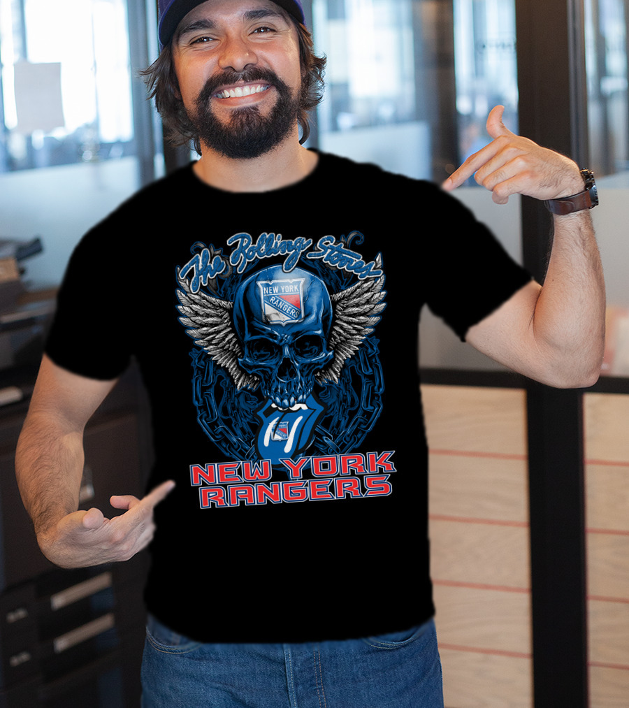 The Rolling Stones Skull With Wings And Tongue Featuring New York Rangers T-Shirt