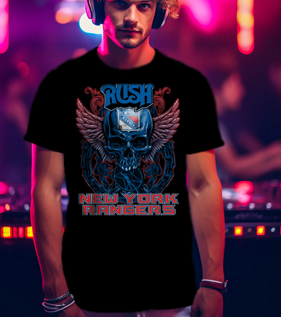Rush New York Rangers Skull Wings Chain T-Shirt