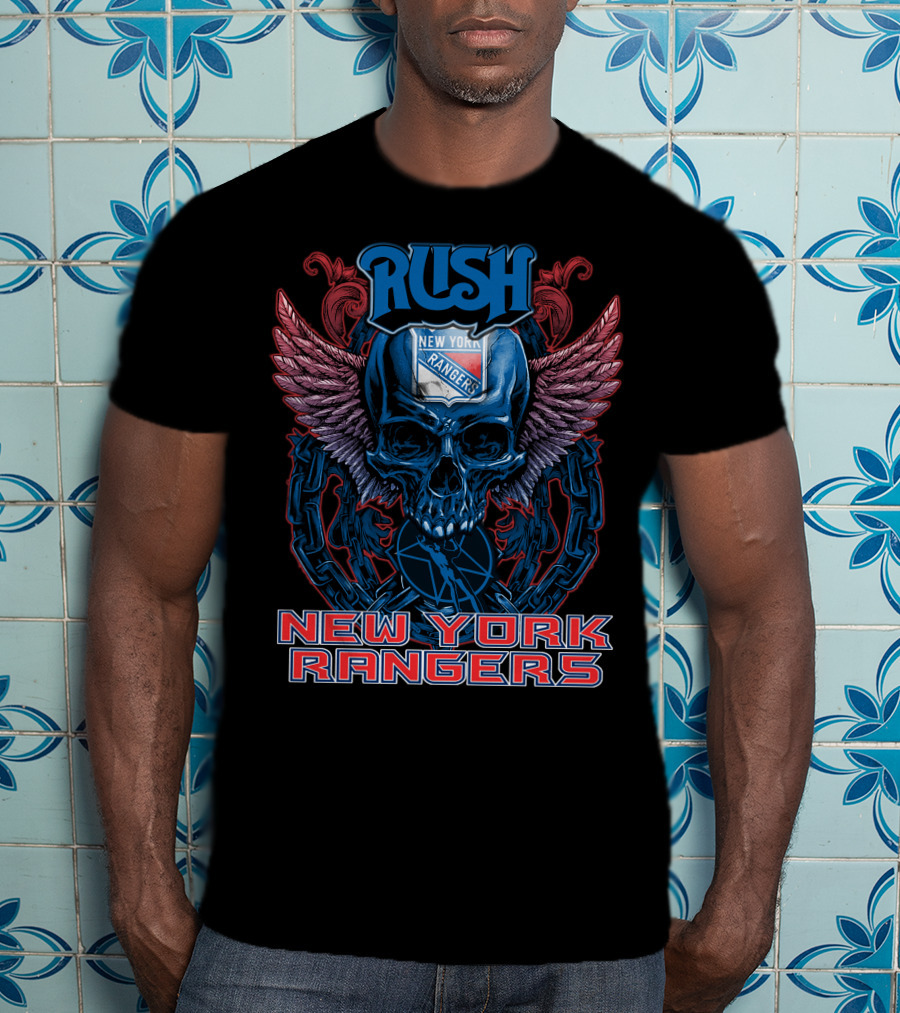 Rush New York Rangers Skull Wings Chain T-Shirt