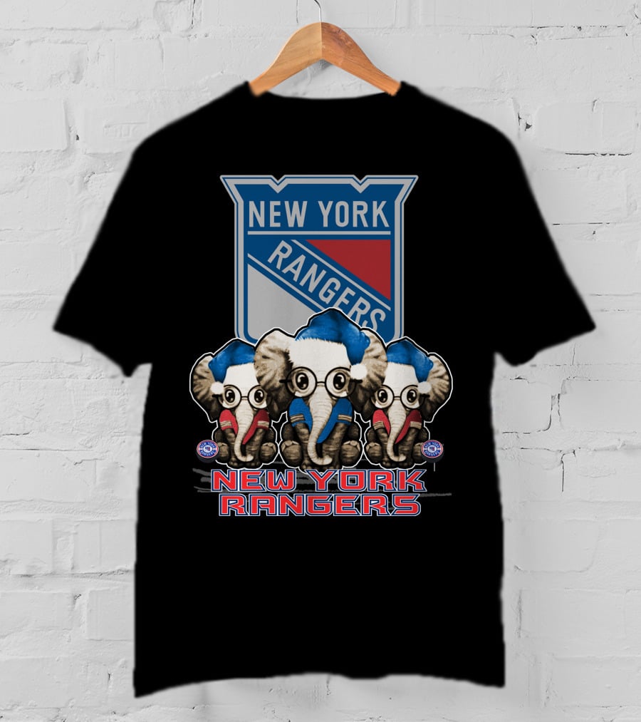 New York Rangers Christmas Elephants In Santa Hats T-Shirt