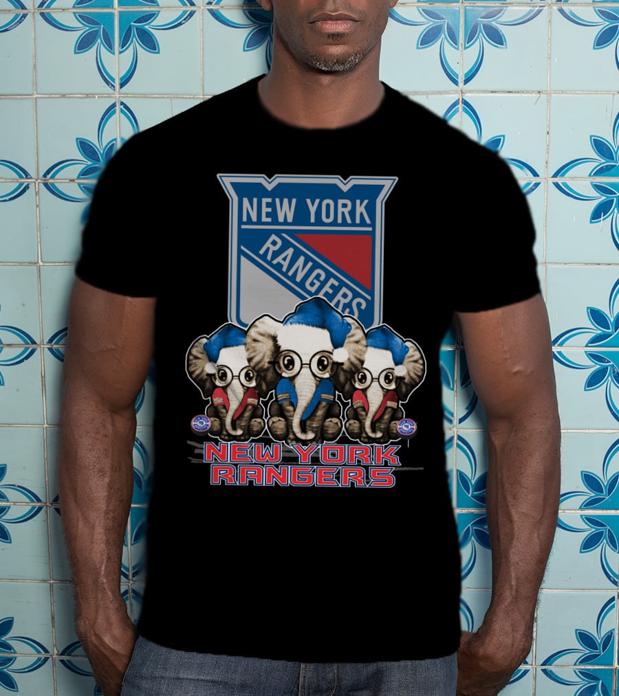 New York Rangers Christmas Elephants In Santa Hats T-Shirt