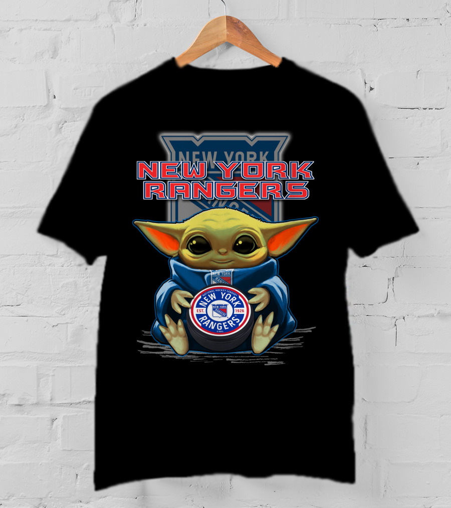 New York Rangers Baby Yoda Holding Hockey Puck T-Shirt