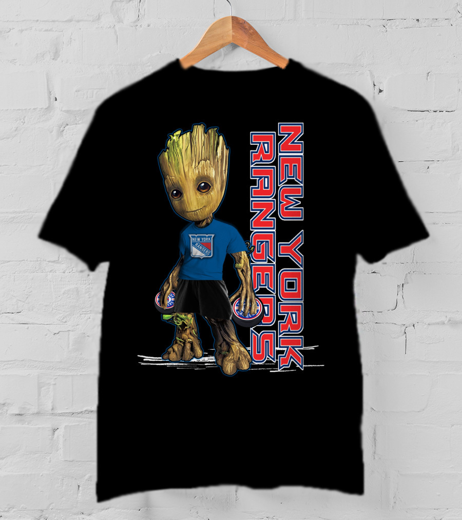 Groot New York Rangers Fan Holding Pucks T-Shirt