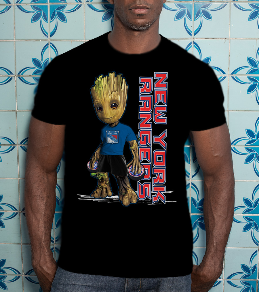 Groot New York Rangers Fan Holding Pucks T-Shirt