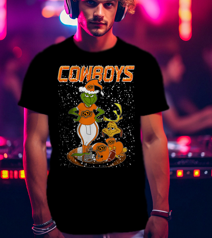 Grinchxmas OSU Cowboys Snowy Holiday Football T-Shirt