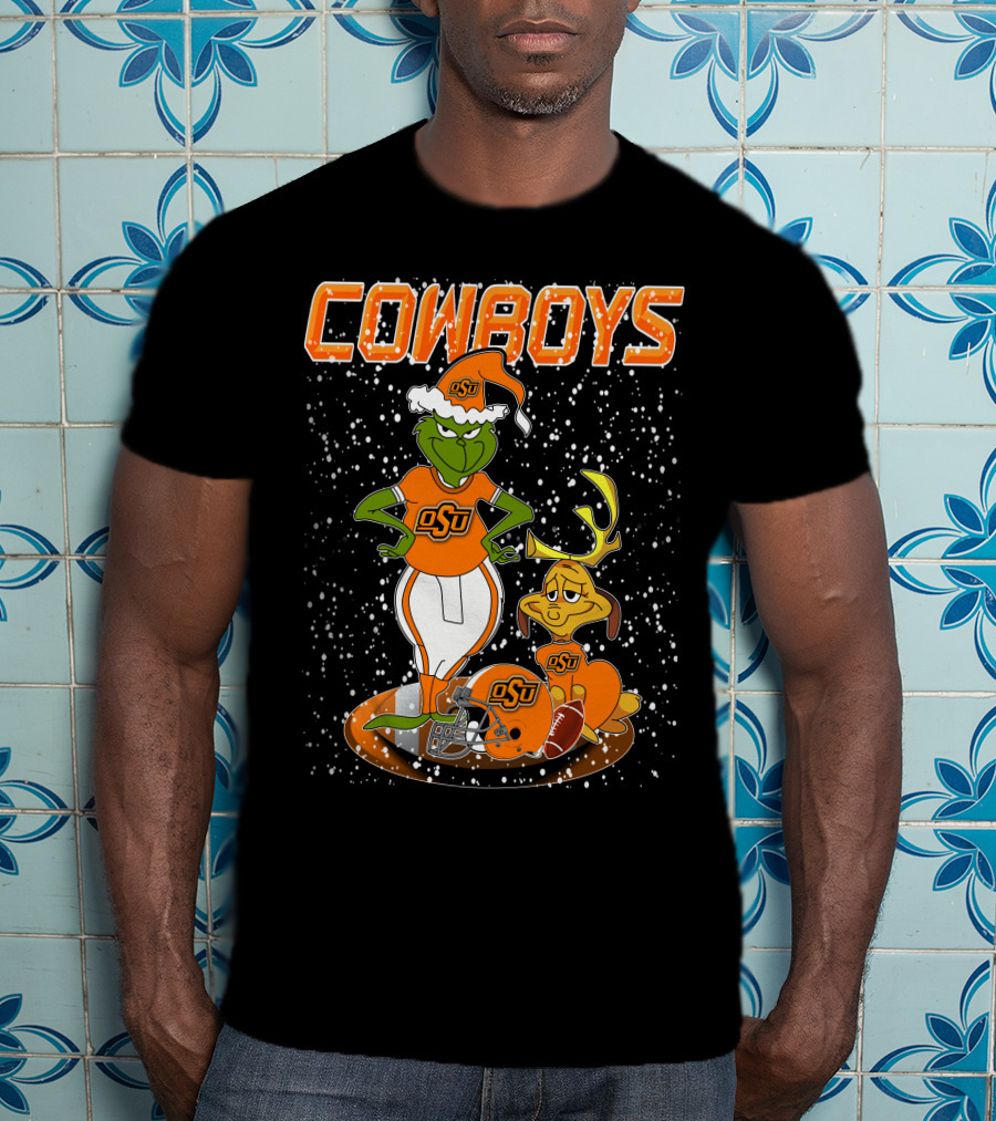 Grinchxmas OSU Cowboys Snowy Holiday Football T-Shirt