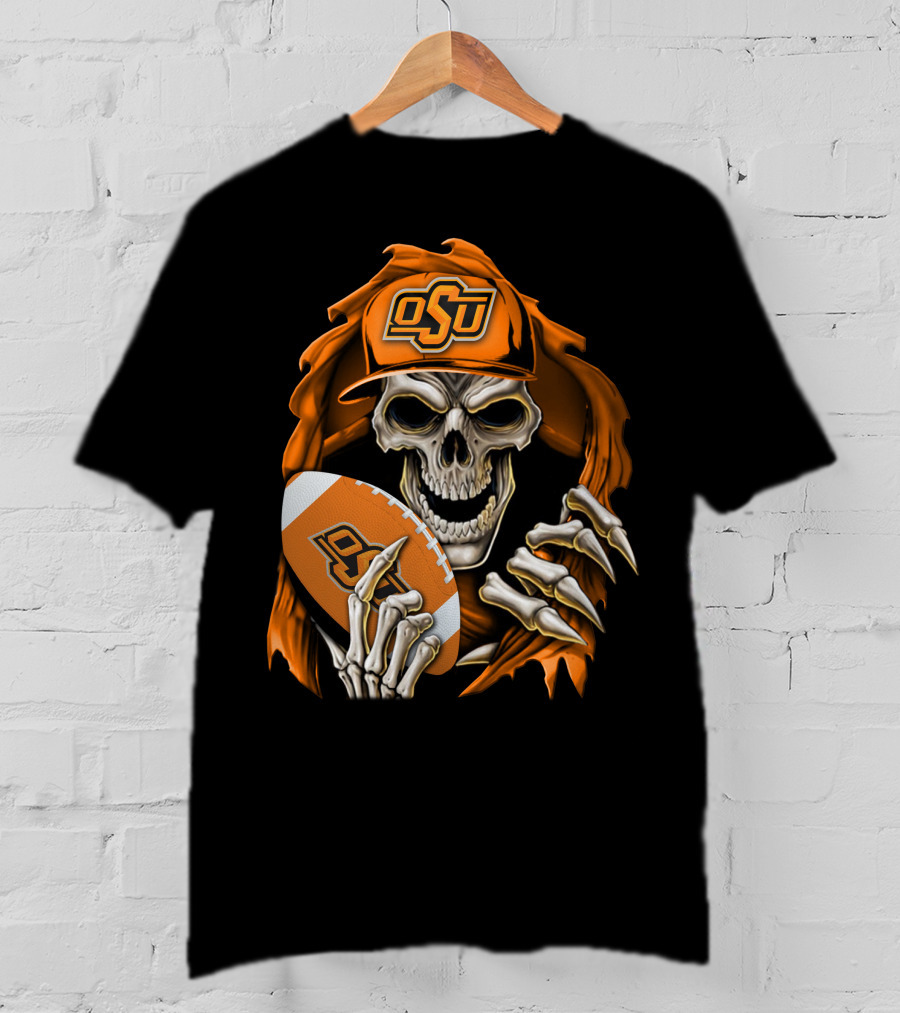 Skullbong OSU Oklahoma State Cowboys Football Skeleton T-Shirt