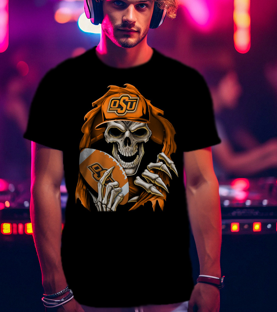 Skullbong OSU Oklahoma State Cowboys Football Skeleton T-Shirt