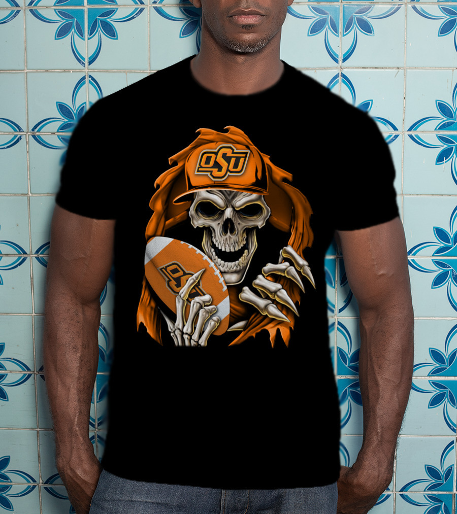 Skullbong OSU Oklahoma State Cowboys Football Skeleton T-Shirt