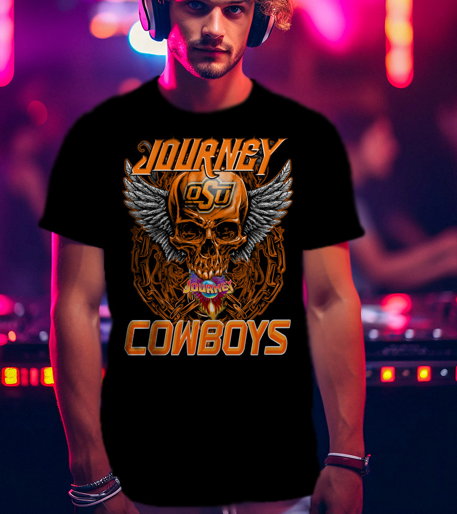 Journey Osu Cowboys Skull Wings And Chains T-Shirt