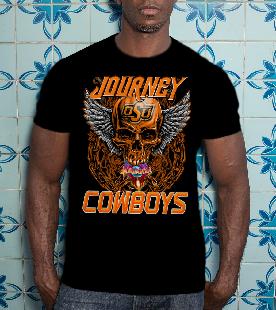 Journey Osu Cowboys Skull Wings And Chains T-Shirt