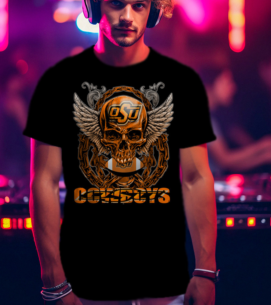 OSU Skull Wings Chain Football Cowboys T-Shirt