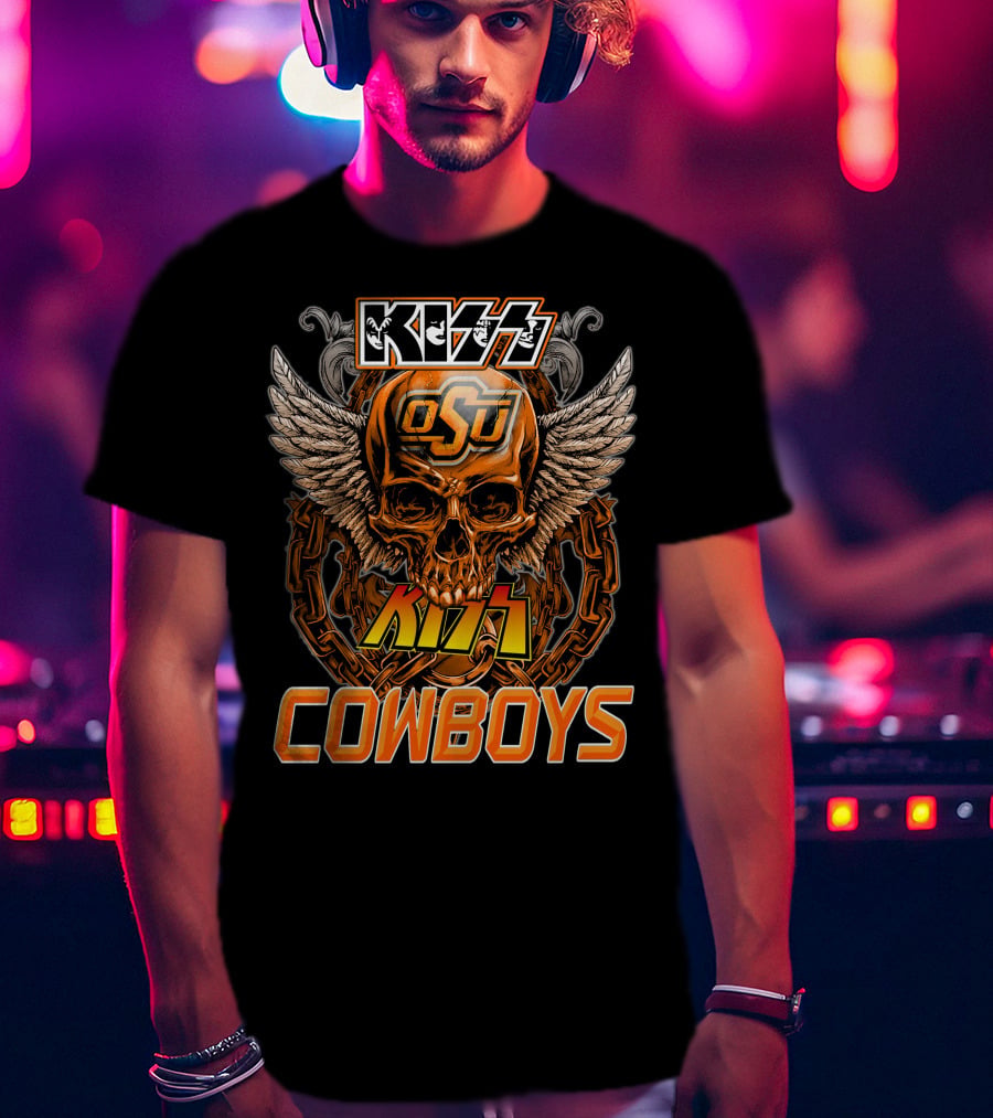 KISS OSU Cowboys Skull Wings Chain T-Shirt