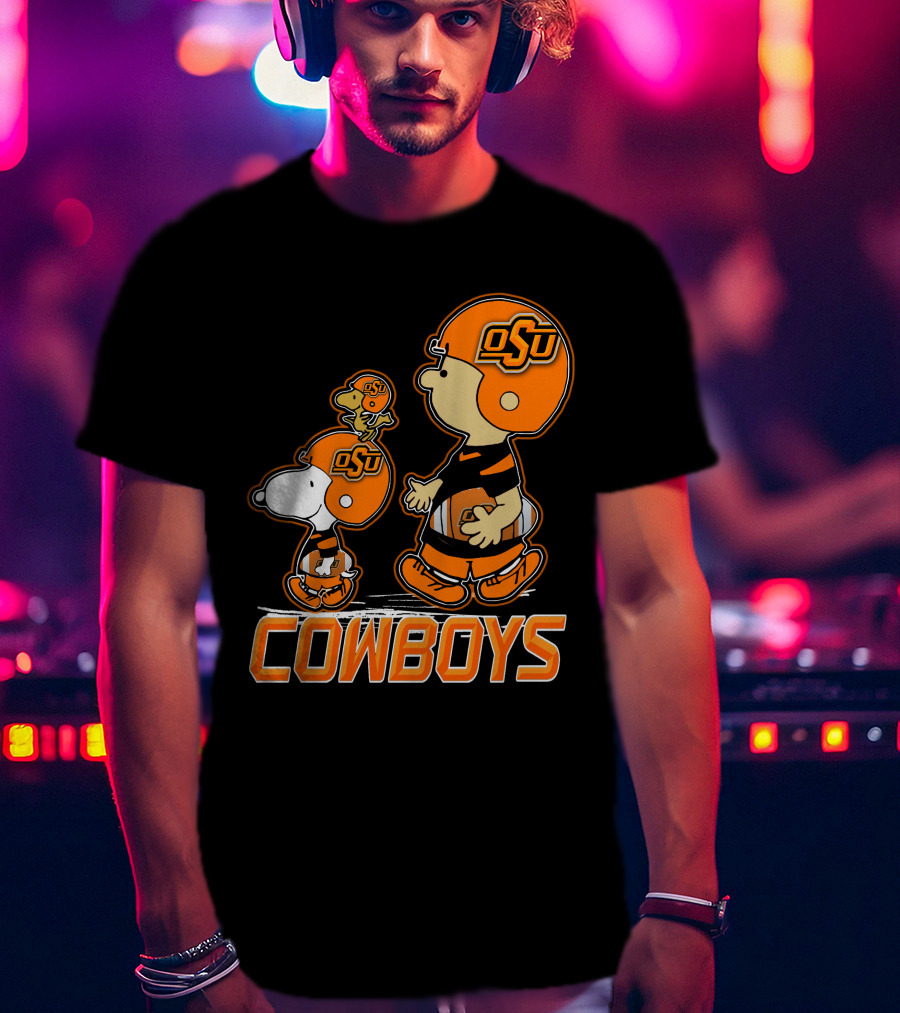 Snpfootball Oklahoma State Osu Cowboys Peanuts Characters Football Helmets T-Shirt