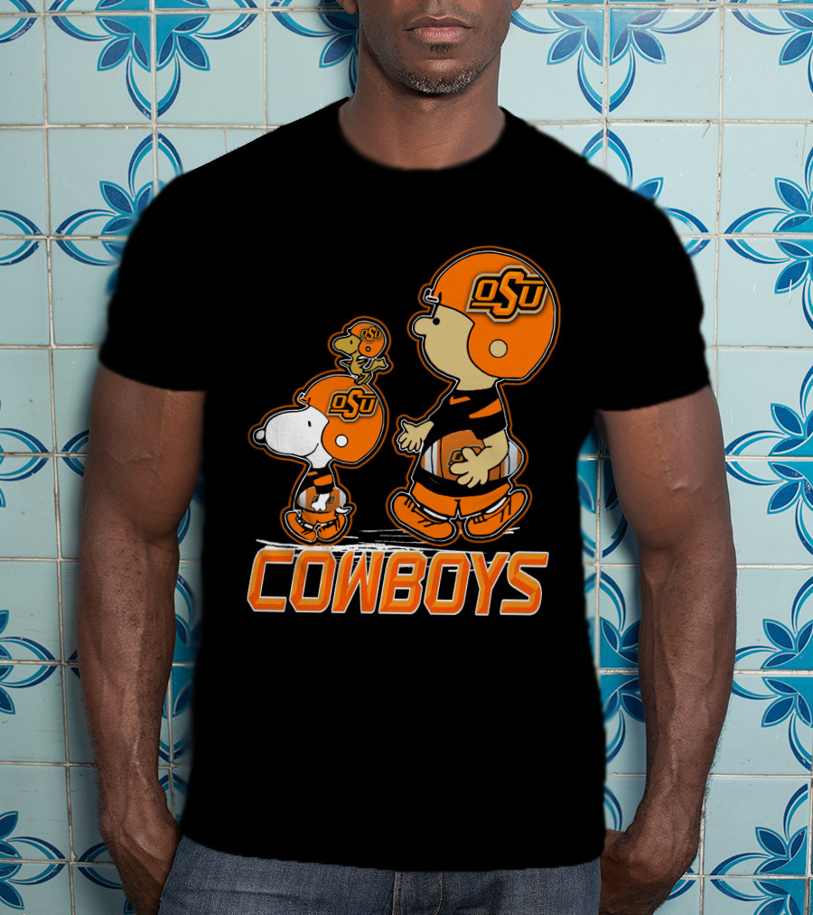 Snpfootball Oklahoma State Osu Cowboys Peanuts Characters Football Helmets T-Shirt