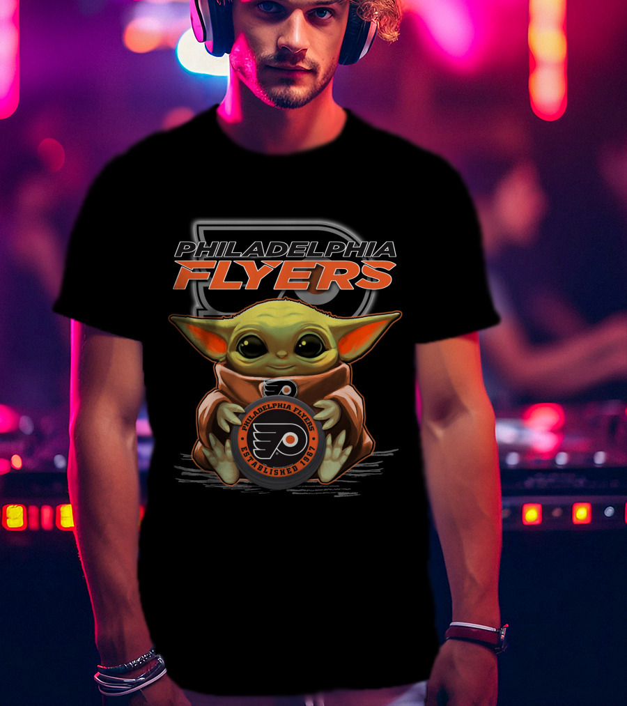 Philadelphia Flyers Baby Yoda Holding Logo Established 1967 T-Shirt