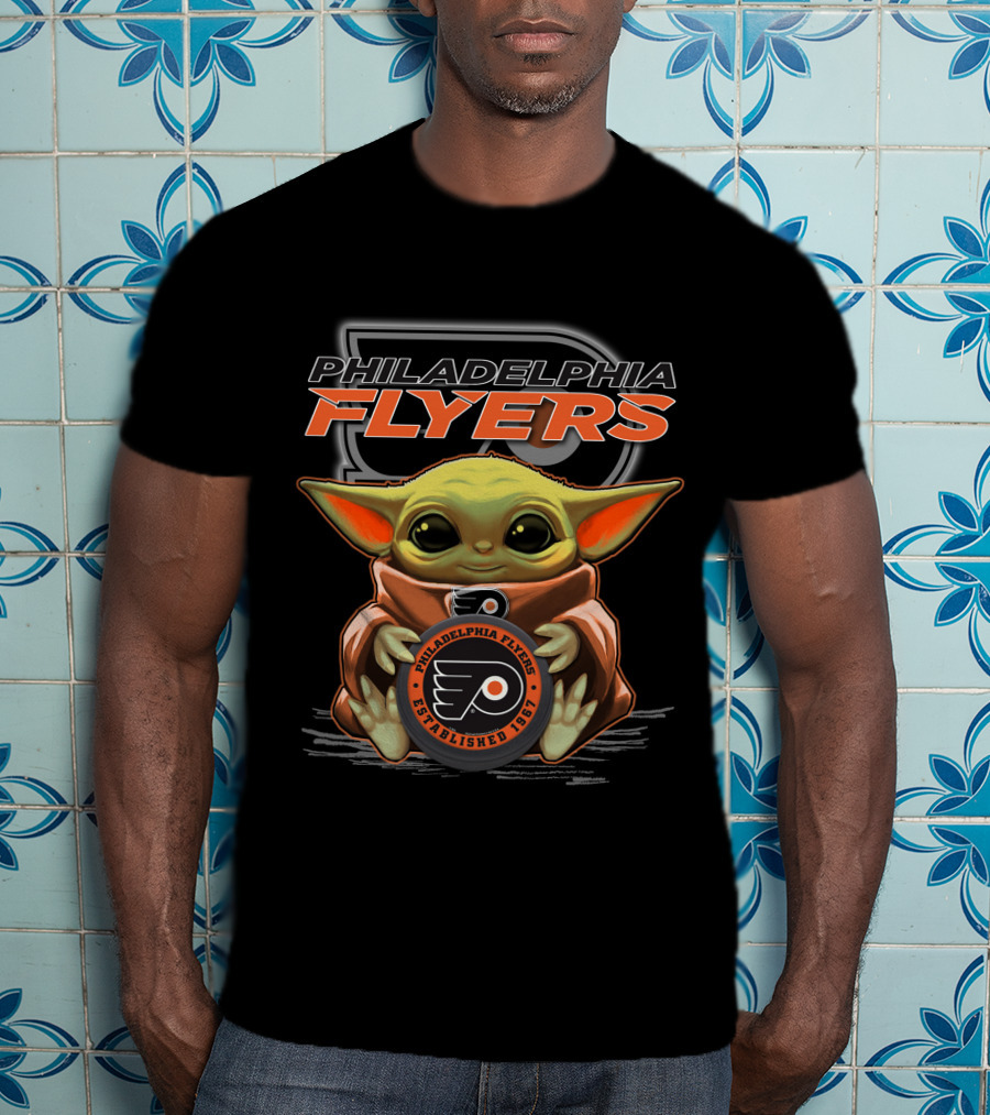 Philadelphia Flyers Baby Yoda Holding Logo Established 1967 T-Shirt
