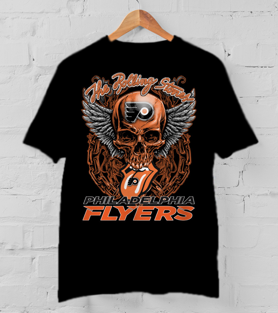 The Rolling Stones Philadelphia Flyers Skull Wings Tongue T-Shirt