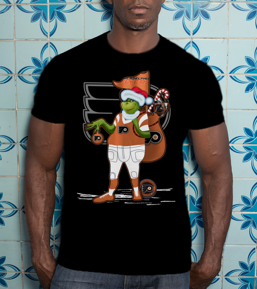 Grinch Santa Philadelphia Flyers Holiday Spirit T-Shirt