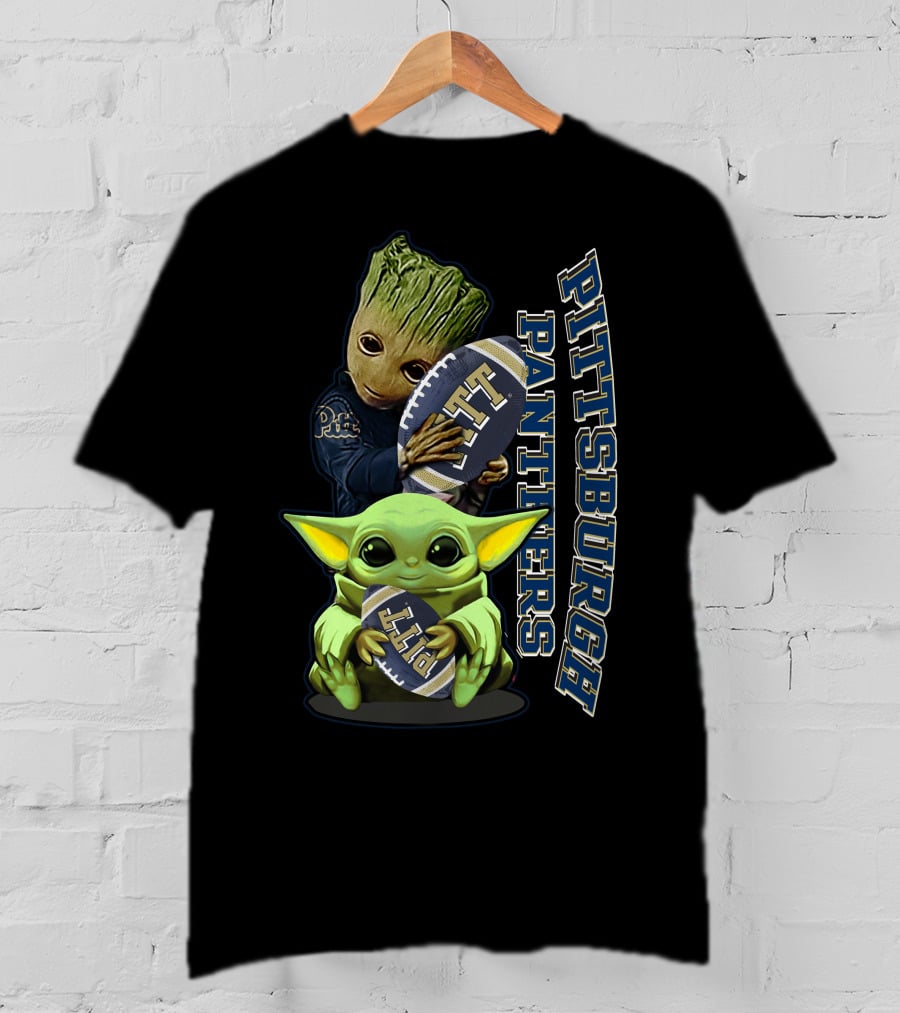 Grzd Pittsburgh Panthers Groot Baby Yoda Holding Pitt Football T-Shirt