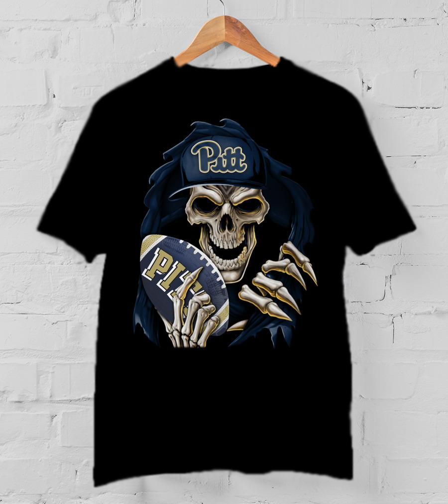 Pitt Panthers Skull Holding Football T-Shirt