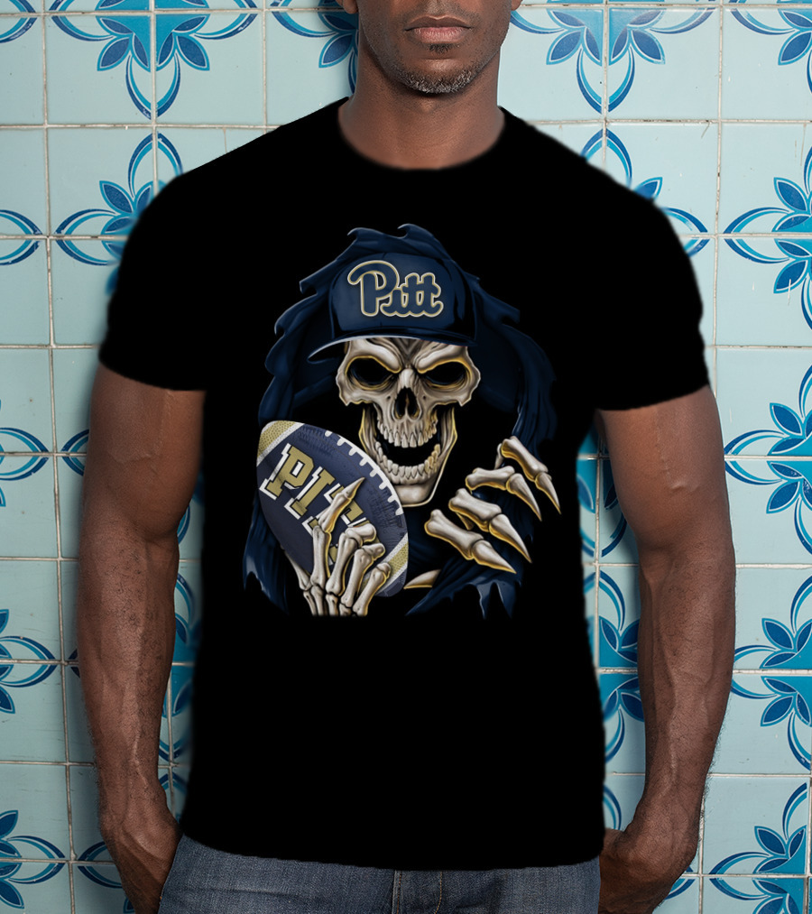 Pitt Panthers Skull Holding Football T-Shirt