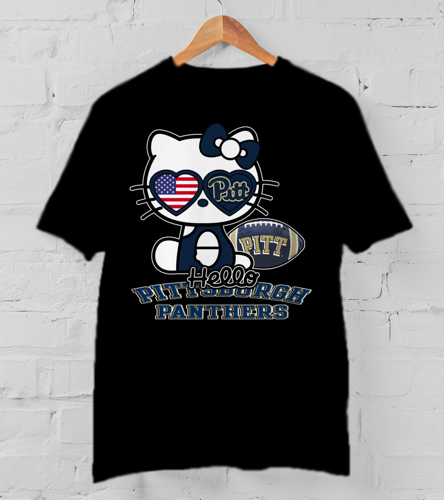Hello Kitty Pitt Pittsburgh Panthers Football Usa Flag T-Shirt