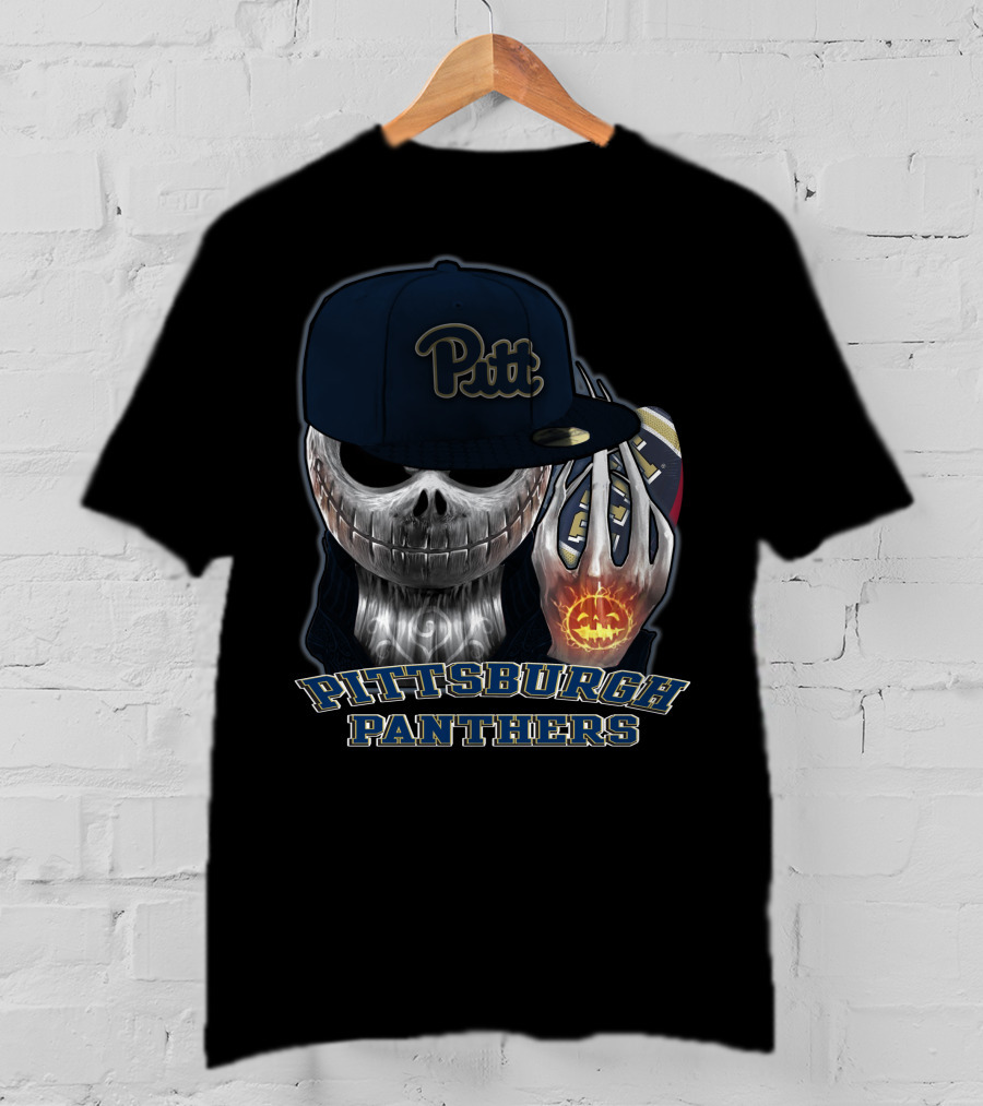Pittsburgh Panthers Pitt Skull Football Jack O'Lantern T-Shirt