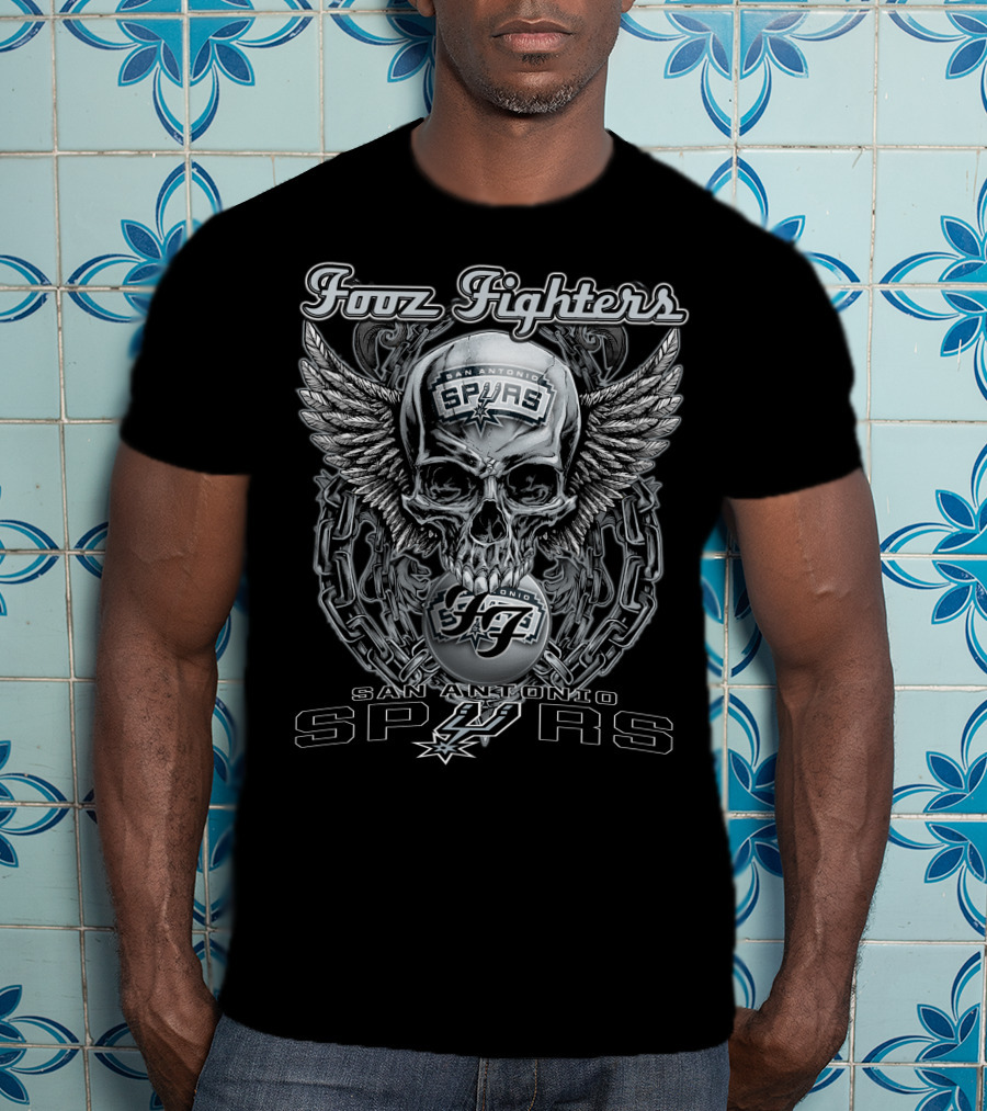 Fooz Fighters San Antonio Spurs Skull Wings Chain T-Shirt