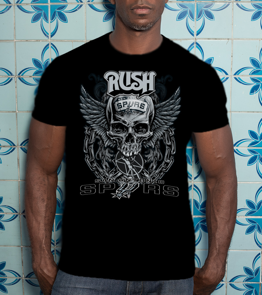 Rush San Antonio Spurs Skull Wings Chains Basketball T-Shirt