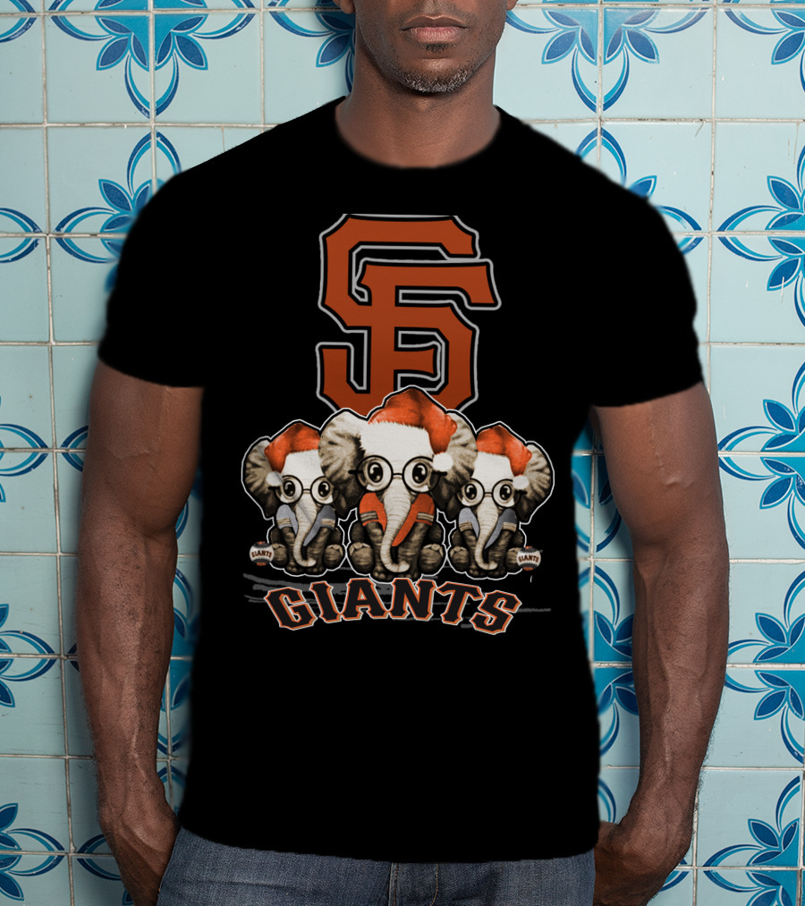 San Francisco Giants Christmas Elephants With Santa Hats T-Shirt