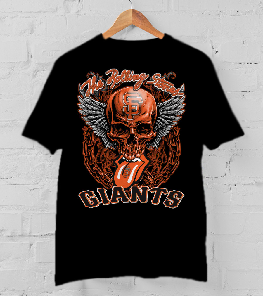 The Rolling Stones San Francisco Giants Skull And Tongue Logo With Wings And Chains T-Shirt