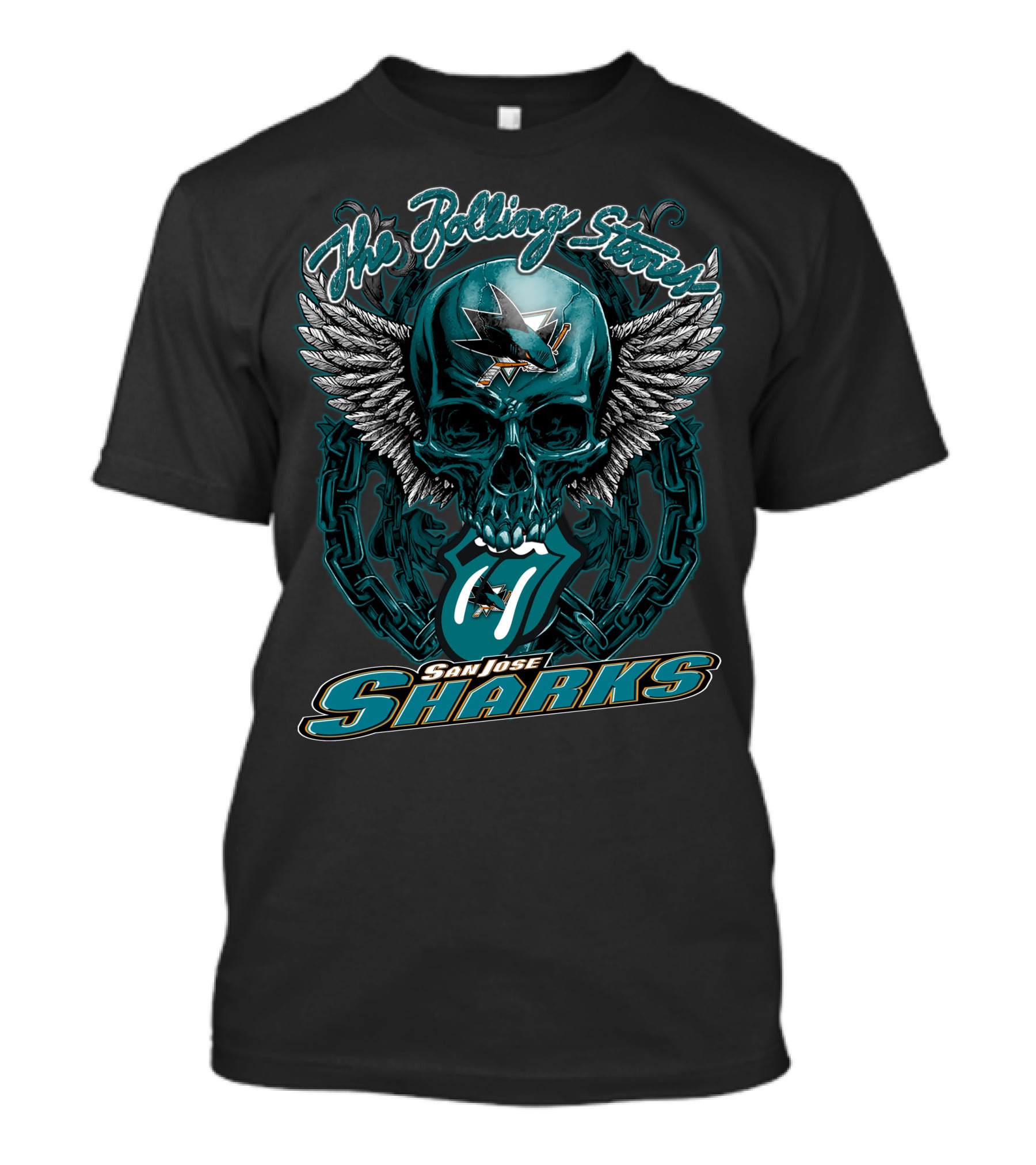 The Rolling Stones San Jose Sharks Skull Wings Logo Collaboration T-Shirt