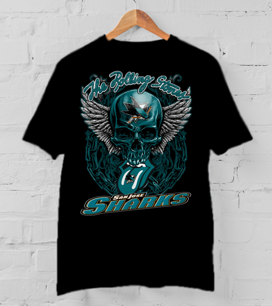 The Rolling Stones San Jose Sharks Skull Wings Logo Collaboration T-Shirt