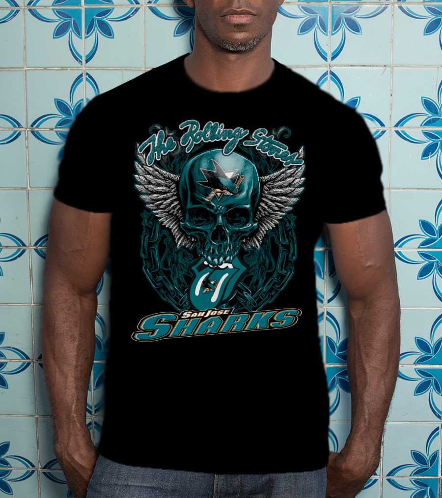 The Rolling Stones San Jose Sharks Skull Wings Logo Collaboration T-Shirt