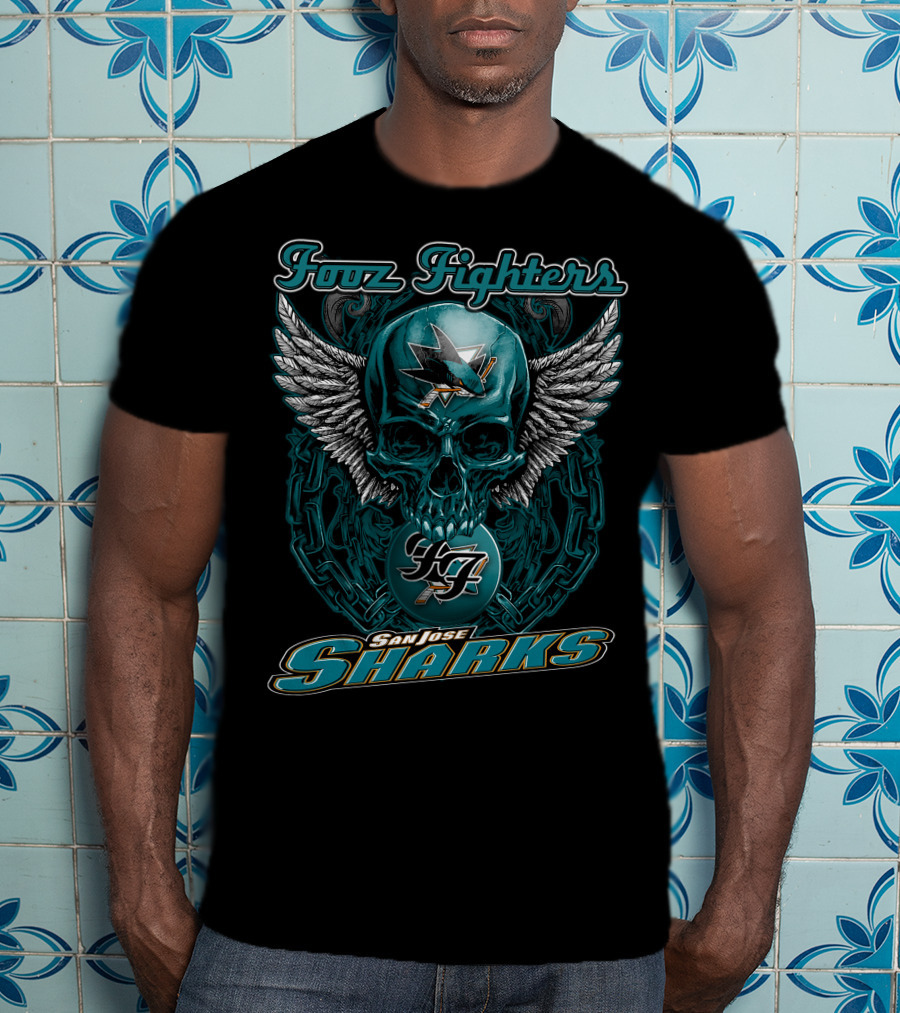 Foo Fighters San Jose Sharks Skulls With Wings T-Shirt