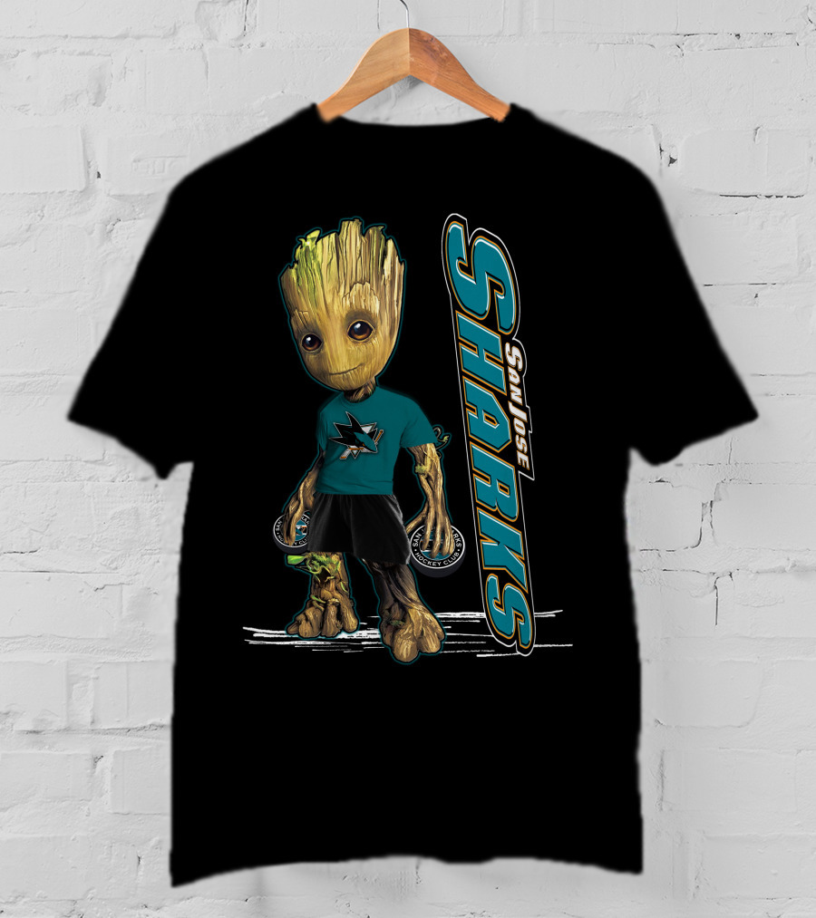Groot San Jose Sharks Fan Character With Hockey Pucks T-Shirt