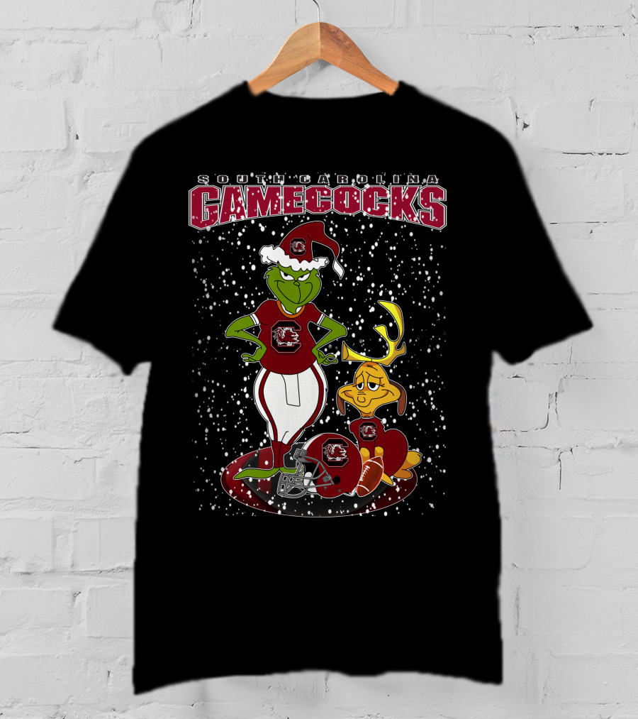 Grinchxmas South Carolina Gamecocks Holiday Football Santa Grinch And Max T-Shirt