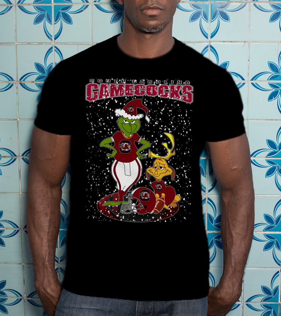 Grinchxmas South Carolina Gamecocks Holiday Football Santa Grinch And Max T-Shirt