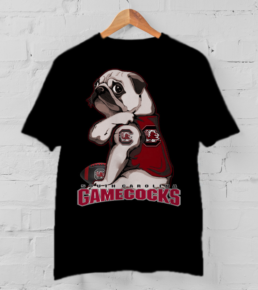 Pug Wearing South Carolina Gamecocks Football Jersey T-Shirt