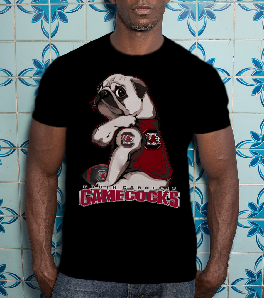 Pug Wearing South Carolina Gamecocks Football Jersey T-Shirt