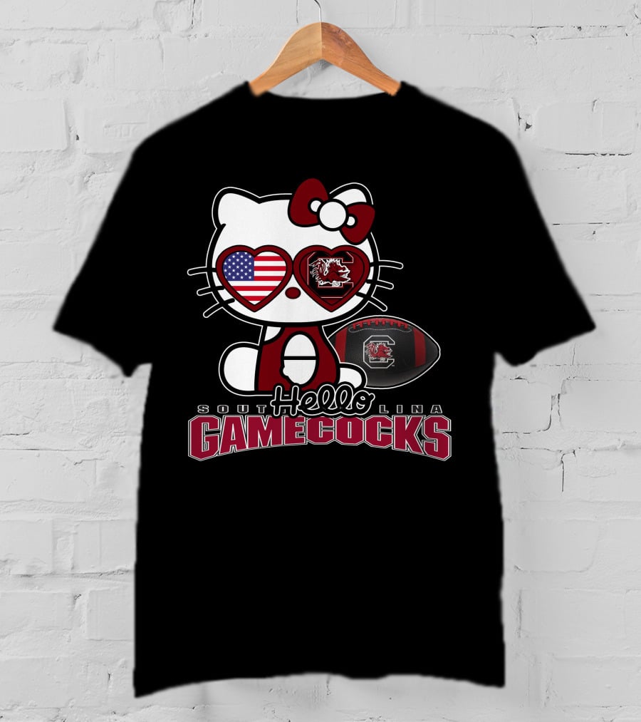 Hello Kitty South Carolina Gamecocks American Flag Football T-Shirt