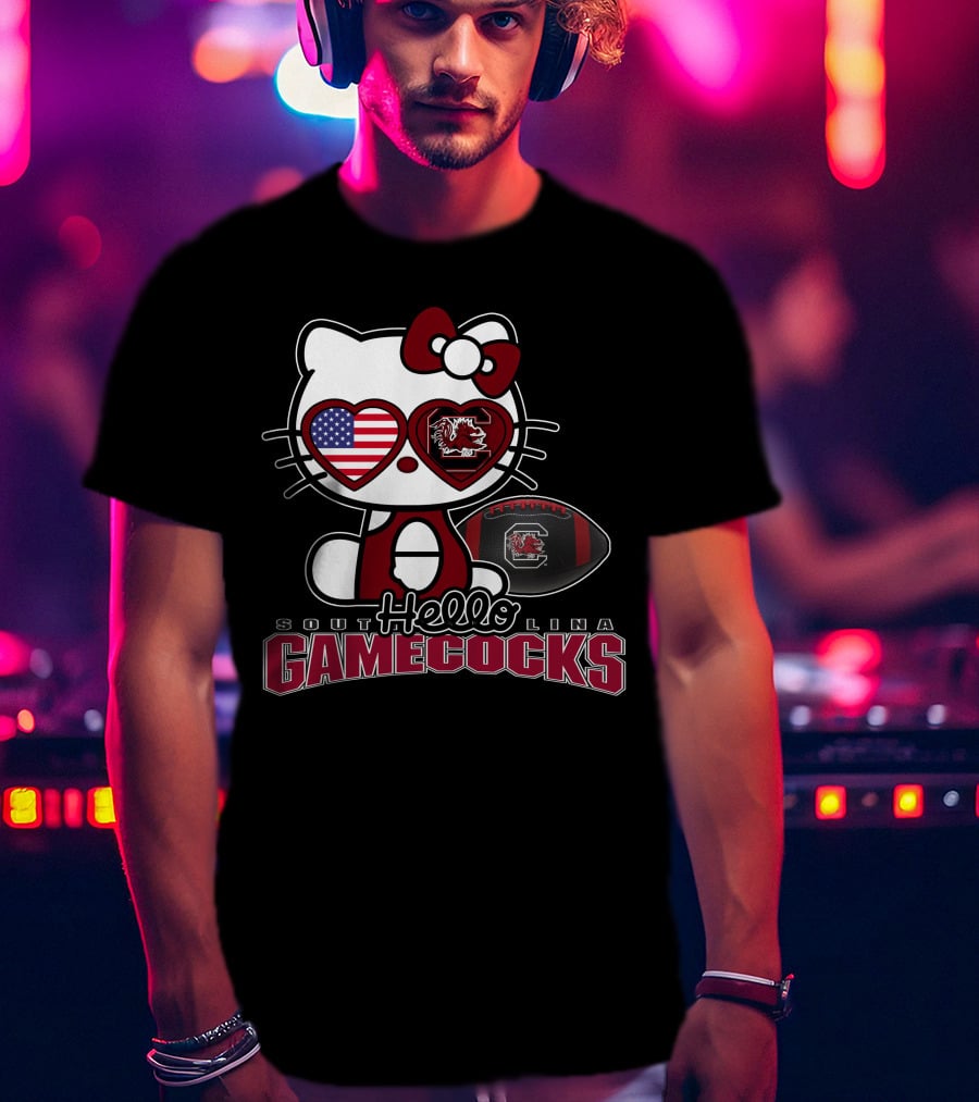 Hello Kitty South Carolina Gamecocks American Flag Football T-Shirt