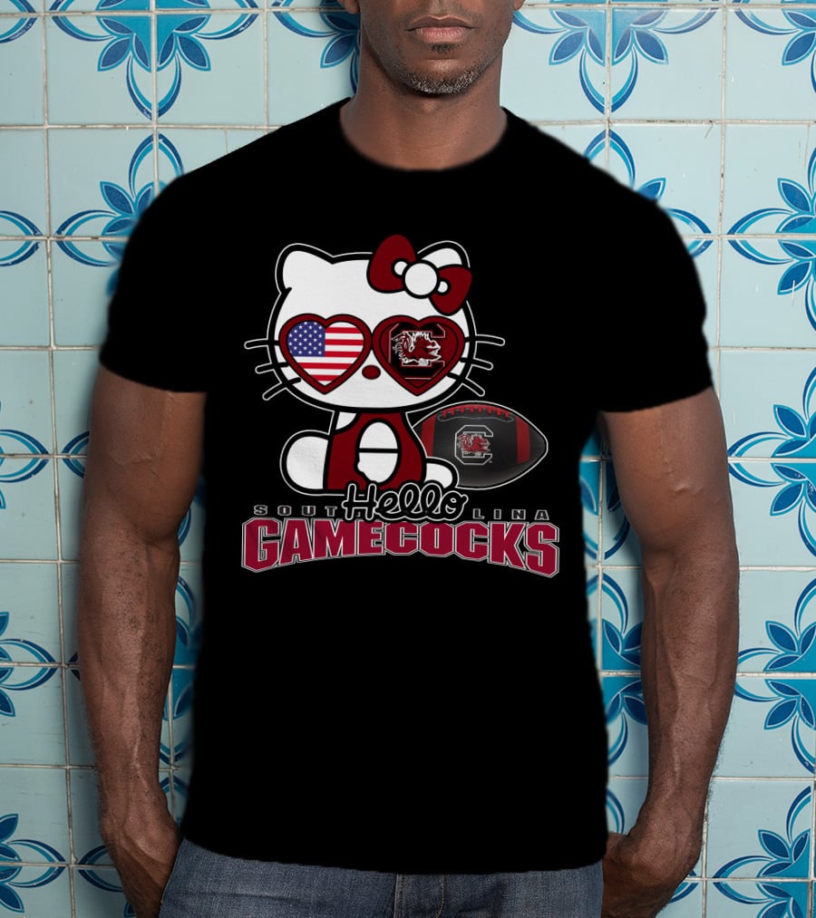 Hello Kitty South Carolina Gamecocks American Flag Football T-Shirt