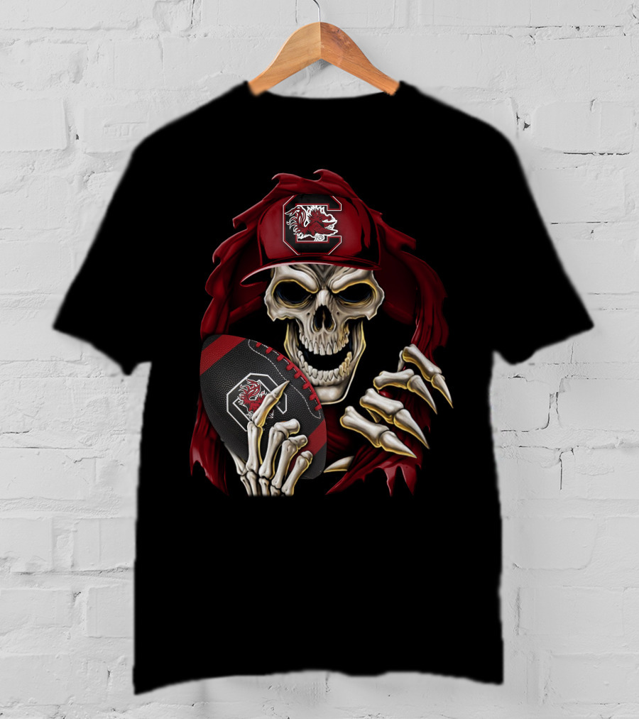 South Carolina Gamecocks Skull Holding Football T-Shirt