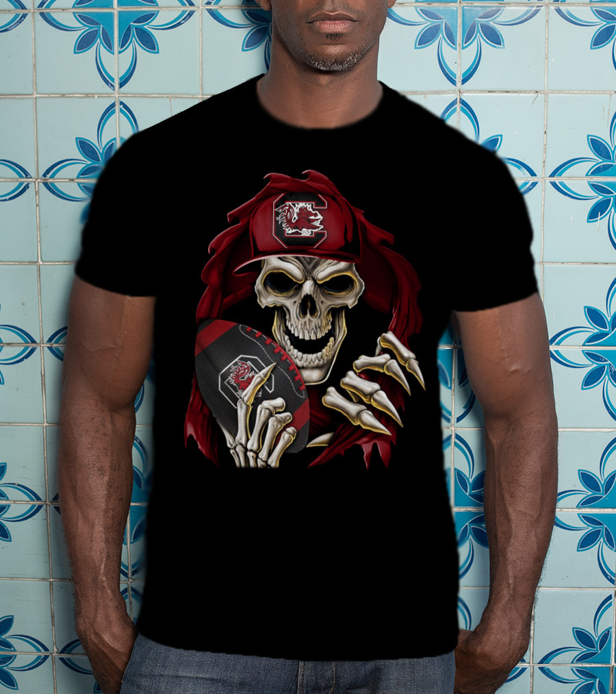 South Carolina Gamecocks Skull Holding Football T-Shirt