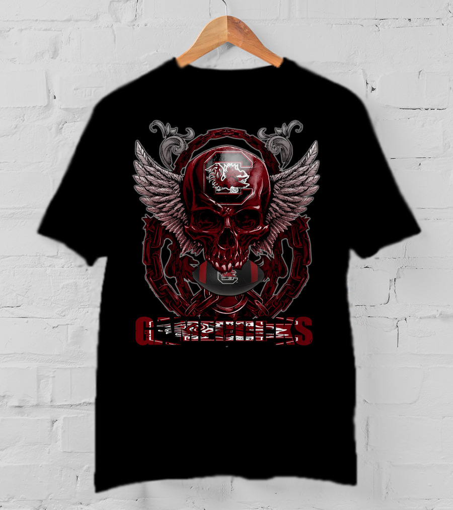 Skullfb South Carolina Gamecocks Winged Skull Helmet Football T-Shirt