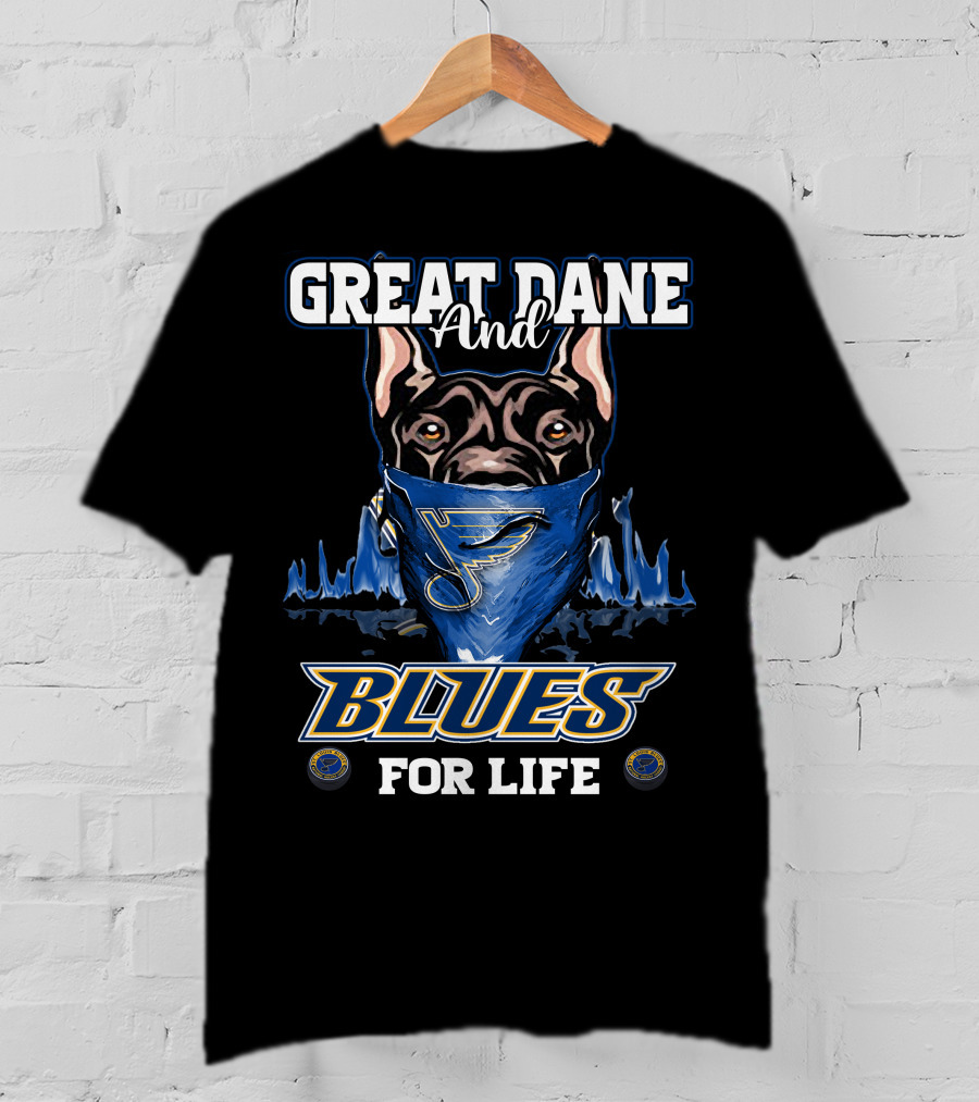 Great Dane And St. Louis Blues For Life With Blues Logo Bandana T-Shirt